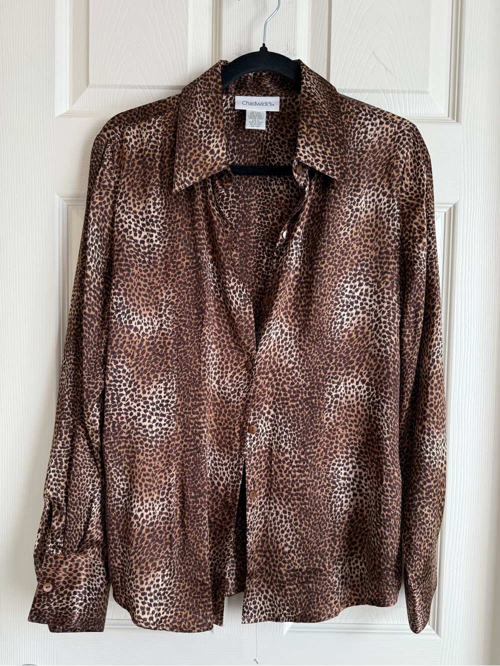 Chadwick’s 100% Silk Leopard Print Blouse Size 12 | Button Front